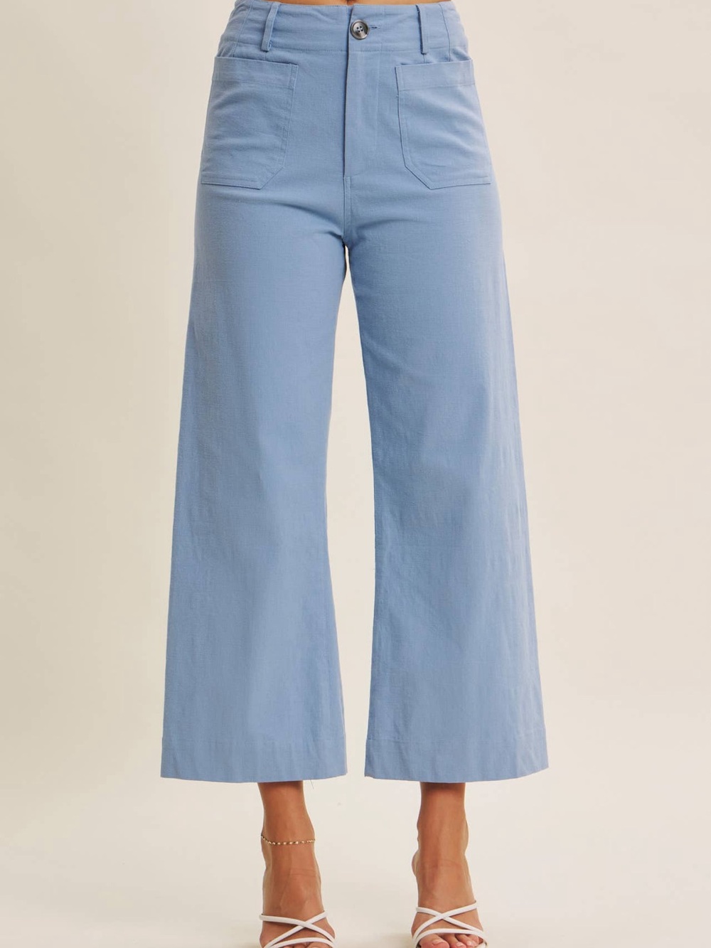 High-Rise Cropped Wide-Leg Jeans in Sky Blue